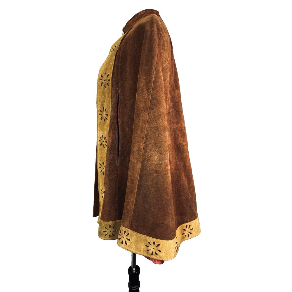 RARE Vintage 60s 70s Suede Leather Cape Jacket OOAK One Size - Picture 3 of 12